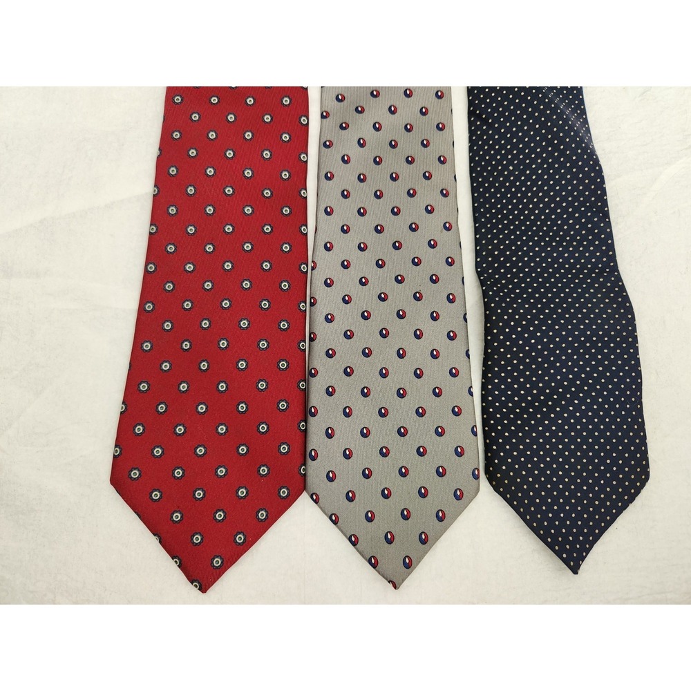 Lot of 3 YSL Yves Saint Laurent Polka Dot Silk Ties Vintage Red Gray Navy